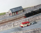 The shelter on the platform opposite the station building. 