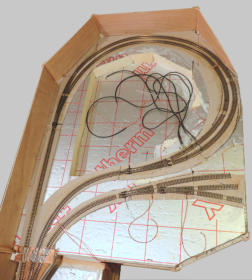 Track laid for hidden return loops and for quarry sidings.